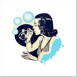 Girl blowing soap bubbles Posters and Art